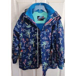 Chubbies NEON LIGHTS Jacket Men Medium Blue Convertible Fleece Flamingo Full Zip